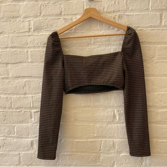 Reformation || Ladue Knit Two Piece Skirt Crop Brown and Black Check Small NWT