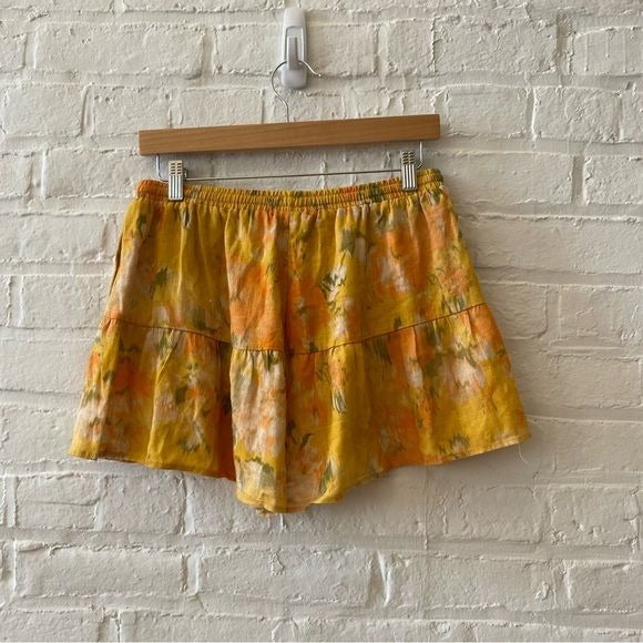 Anthropologie || Stark X Van Gogh Print Linen Ruffle Shorts Yellow Orange Medium