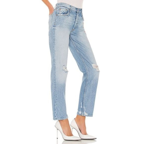 GRLFRND || Helena High Rise Straight Leg Jeans in Good Life Distressed 28