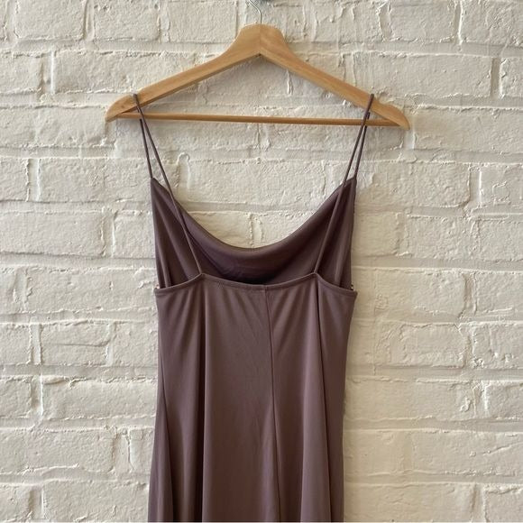 Zara || Flowing Strappy Dress in Mink Cowl Slip Dress Slinky Midi Brown Medium