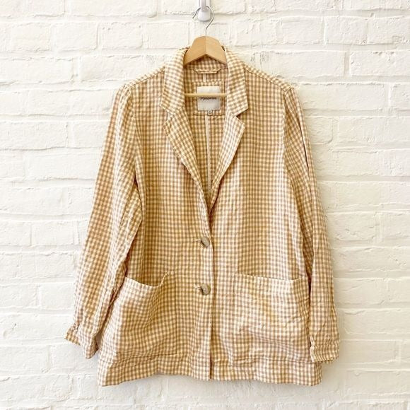 Madewell || Linen Dorset Gingham Check Blazer Tan XL