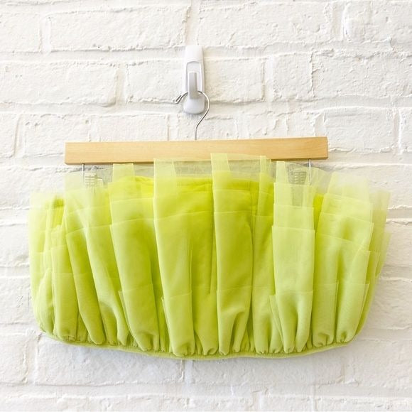 Karen Millen || Layered Corset Detail Tulle Bardot Strapless Top Lime NWT 12