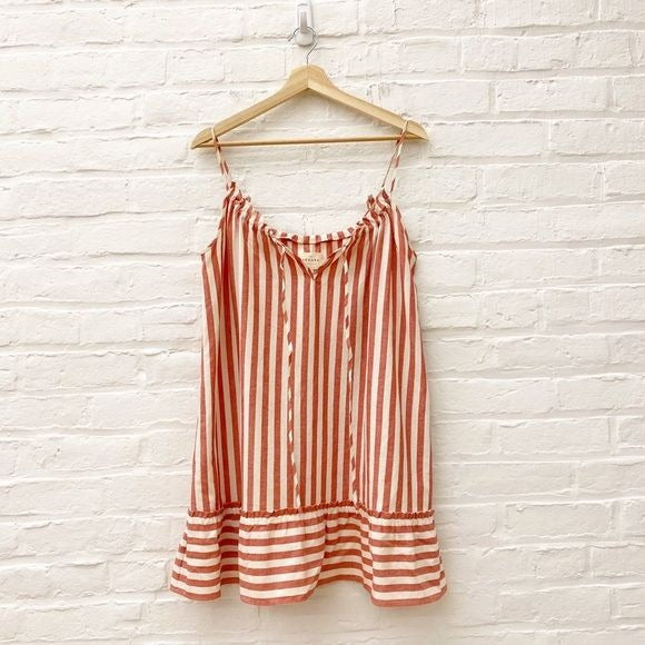 Sézane || Sido Dress Mini Sundress Keyhole Tie Nautical Ecru Red Stripes 36 US 4