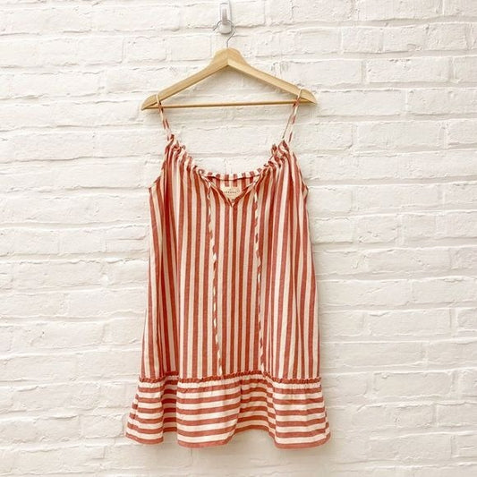 Sézane || Sido Dress Mini Sundress Keyhole Tie Nautical Ecru Red Stripes 36 US 4