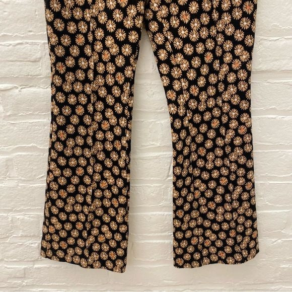 Anthropologie || Maeve Sabine Floral Print Kick Flare Pull On Pants Black XSP