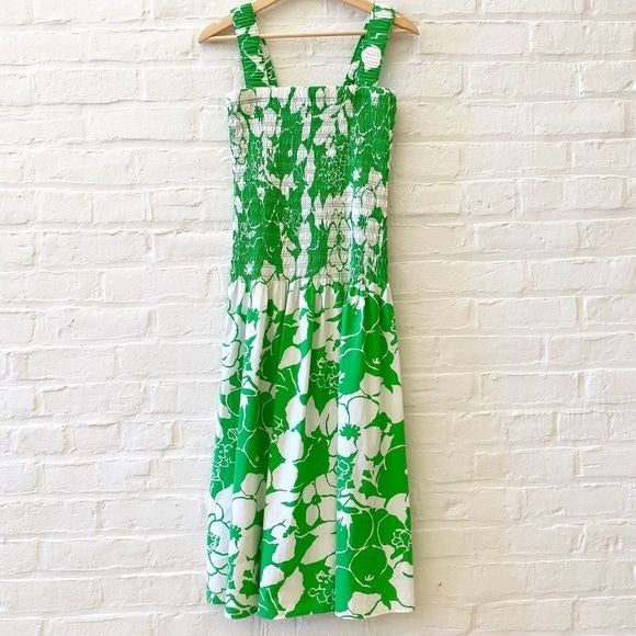 Rails || Seville Smocked Midi Dress Drop Waist in Green Lotus Floral Small