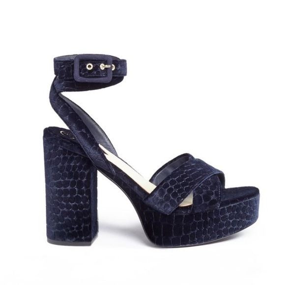 ASH || Boom Velvet Croc Embossed Platform Sandals Heels Midnight Navy 40