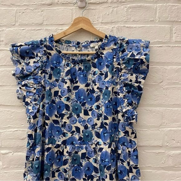 Tyler Böe || Ursula Tiered Mini Dress in Blue Poppies Floral XL NWT