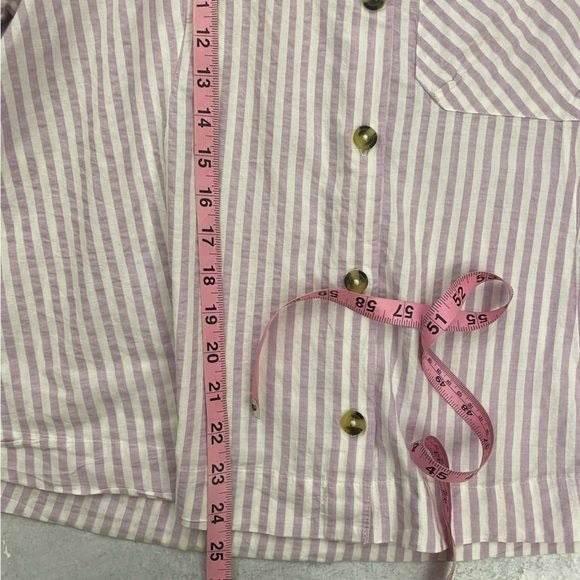 Anthropologie || Maeve Bubble-Sleeve Blouse Button Down Striped Lavender XL