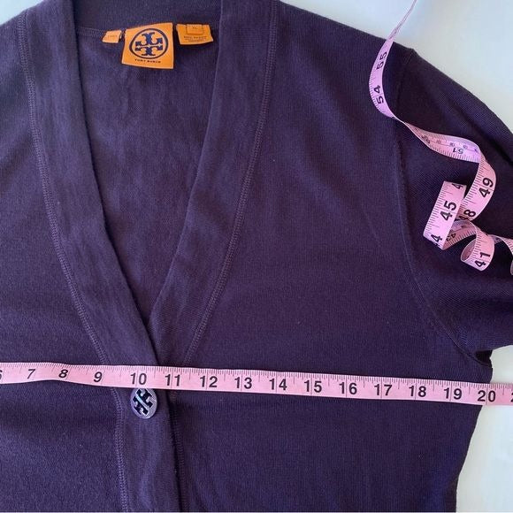 Tory Burch || Logo Button Cardigan Merino Wool Purple XL