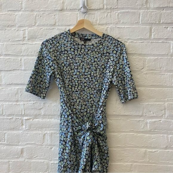 Maje || Rapriflower Floral-print Cotton-blend Midi Dress In Blue Flowers 40