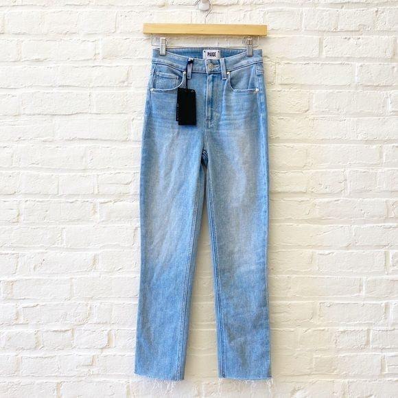 Paige || Sarah Slim Crop Jeans Raw Hem in Park Ave Light Blue Wash 24 NWT