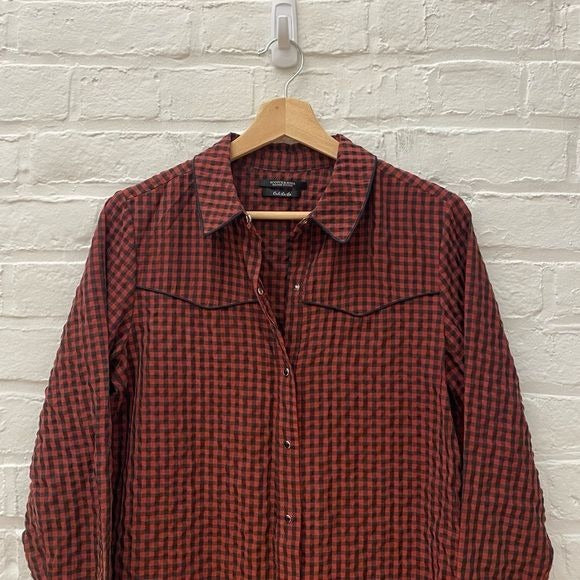 Scotch & Soda || Gingham Check Western Snap Shirt Dress Red Black Small