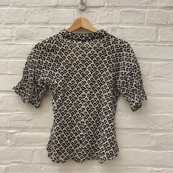 Apiece Apart || Ponderosa Mandarin Collar Top in Reverse Tracks Black Cream XS