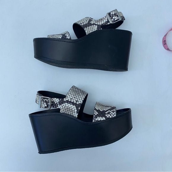 Vince. || Idalia Platform Wedge Sandals Strappy Snake Black White 9