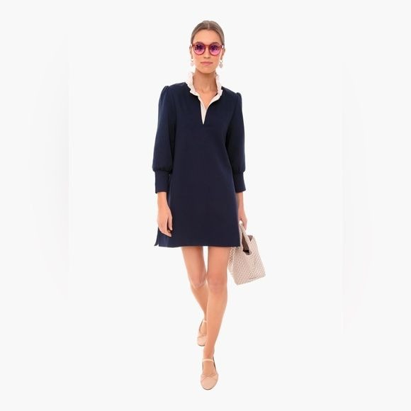 Tuckernuck || Pomander Place Charlotte Terry Ruffle Collar Dress Navy Cream S