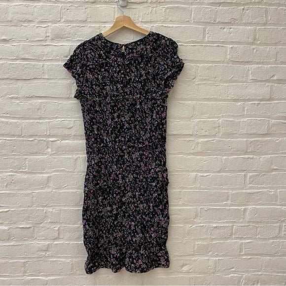 Free People || Smocked Floral Dress Black Small