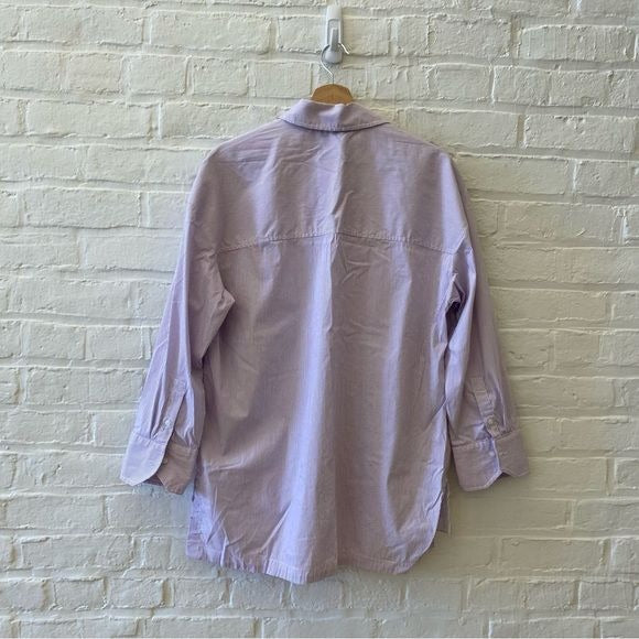 Anthropologie || Maeve Striped Boxy Button Down Blouse Top Purple Medium