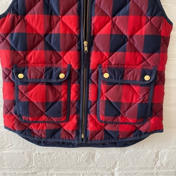 J.Crew || Buffalo Check Excursion Down Vest Red Navy Small