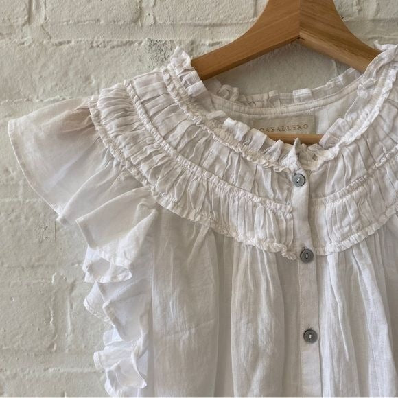 Anthropologie || Caballero Liv Sheer Ruffle Blouse Small