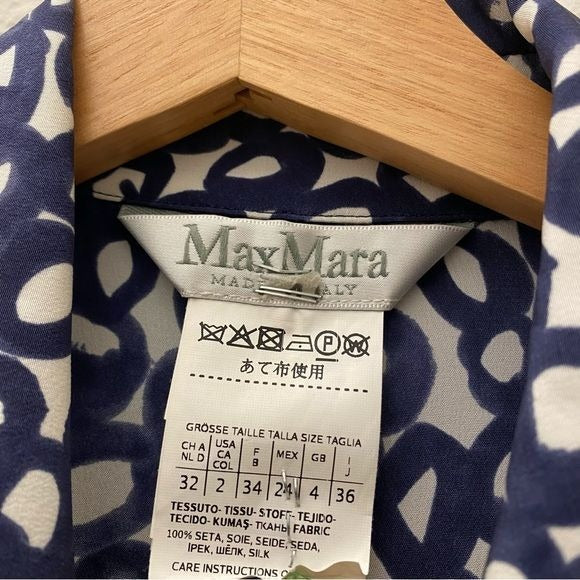 Max Mara || Ravel Printed-Silk Wrapped Shirtdress Navy Circle Bubbles Midi 2