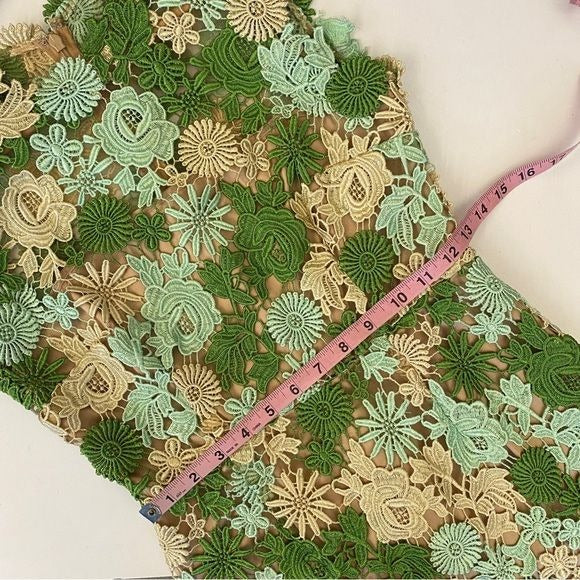 Anthropologie || HD in Paris Lace Garden Pencil Dress Floral Green 4