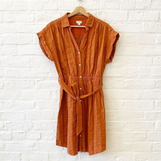 J. Crew || Button-through Shirtdress Belted Rust Orange Medium