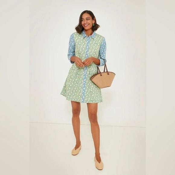 Tuckernuck || Hyacinth House Floral Print Blocked Celeste Shirt Dress Mini XXS