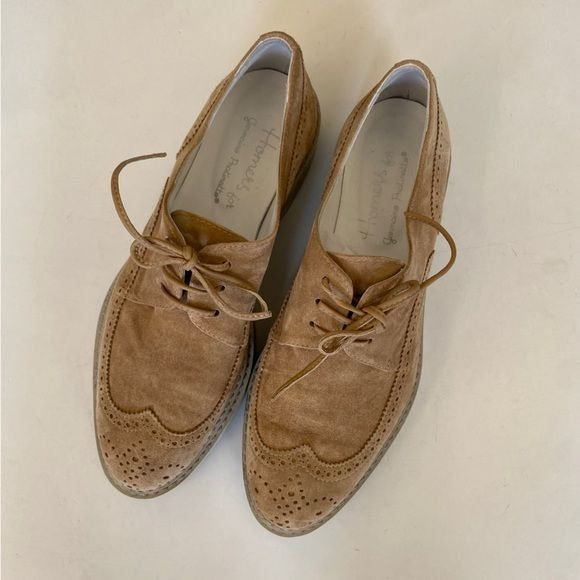 Homers || Suede Brogues Chunky Menswear Inspired Oxfords Suede Tan 39.5