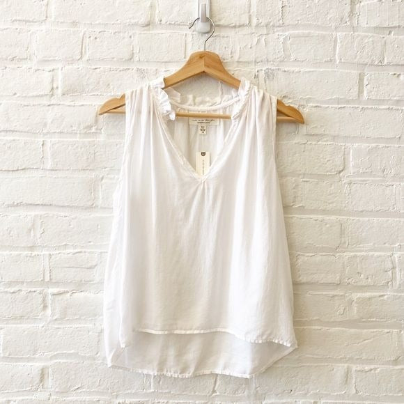 Anthropologie || Cloth & Stone Ruffle V-Neck Top White XS NWT