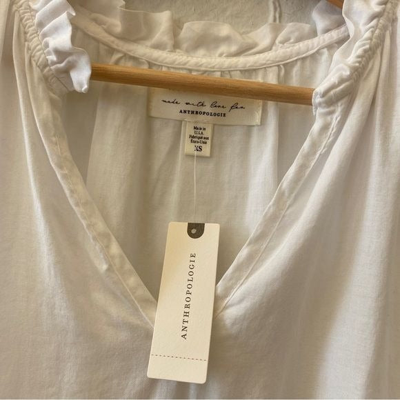 Anthropologie || Cloth & Stone Ruffle V-Neck Top White XS NWT