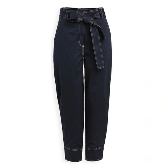 Ulla Johnson || Levi Tapered Belted Twill Trousers Pants Midnight Blue 0 NWT