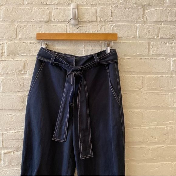 Ulla Johnson || Levi Tapered Belted Twill Trousers Pants Midnight Blue 0 NWT