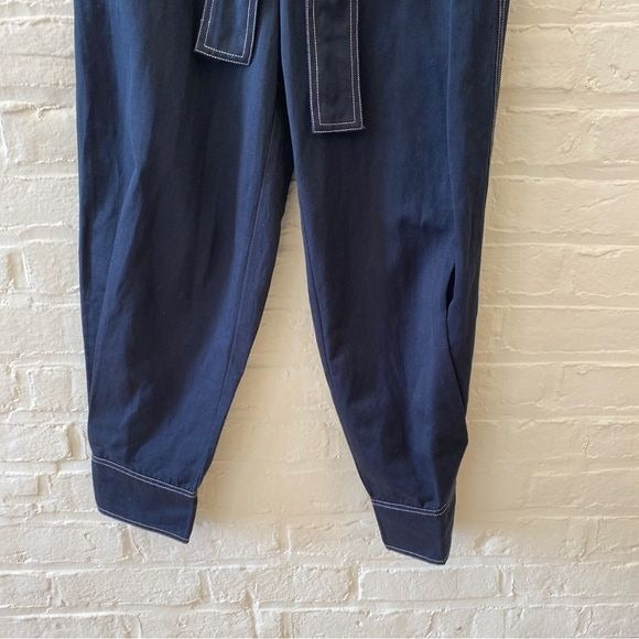 Ulla Johnson || Levi Tapered Belted Twill Trousers Pants Midnight Blue 0 NWT