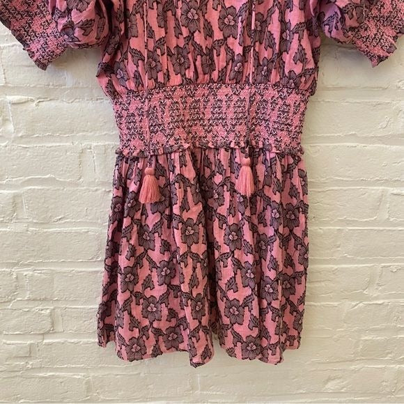 Anthropologie || Roller Rabbit Pau Fiorella Smocked Mini Dress Floral Pink Small