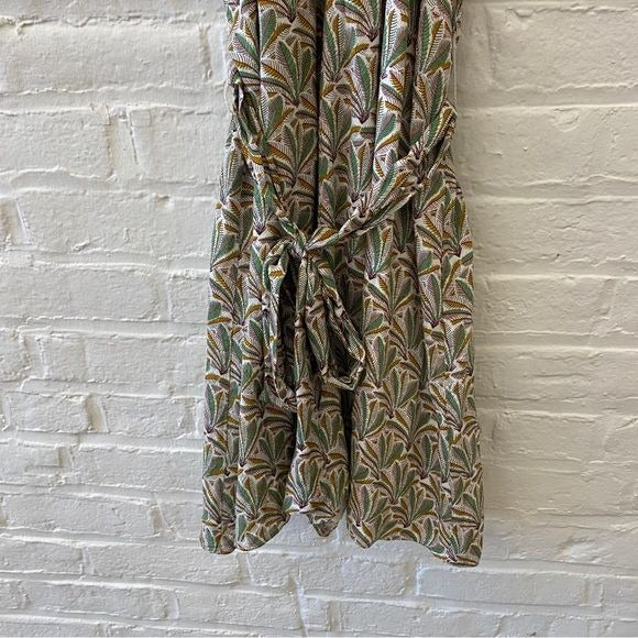 Anthropologie || Maddie High Neck Halter Romper Belted Leaf Print Green Medium