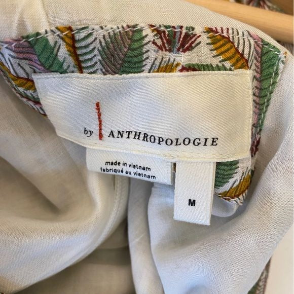 Anthropologie || Maddie High Neck Halter Romper Belted Leaf Print Green Medium