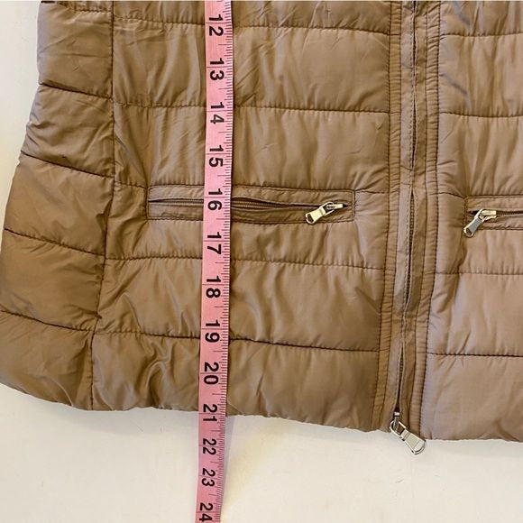 Eleventy || Collarless Short Puffer Jacket Quilted Beige Tan