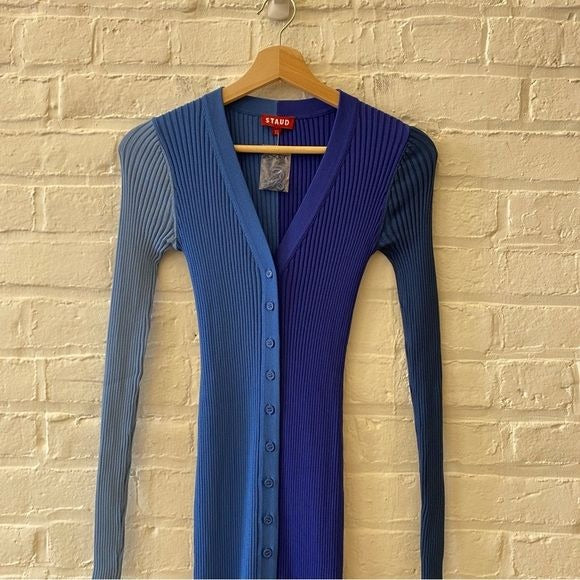 STAUD || Shoko Ribbed Color Block Sweater Midi Dress Cobalt Blue XS NWT