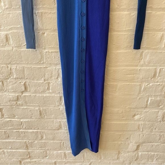 STAUD || Shoko Ribbed Color Block Sweater Midi Dress Cobalt Blue XS NWT