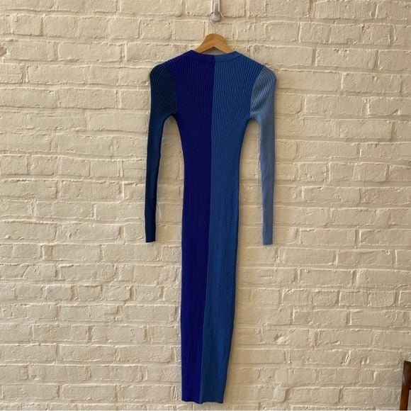 STAUD || Shoko Ribbed Color Block Sweater Midi Dress Cobalt Blue XS NWT