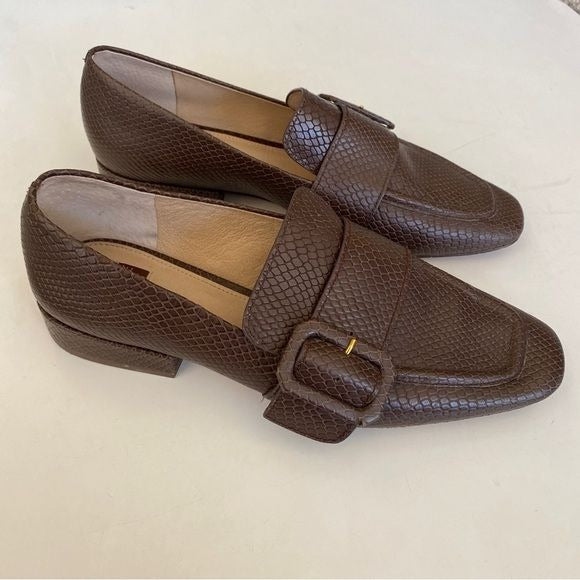 Louise et Cie || Espen Loafer Snake Embossed Leather Flats Brown 10