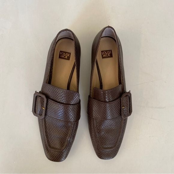 Louise et Cie || Espen Loafer Snake Embossed Leather Flats Brown 10