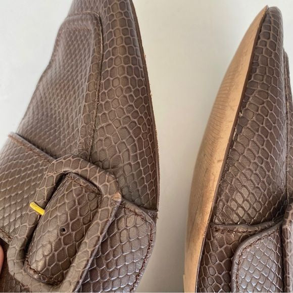 Louise et Cie || Espen Loafer Snake Embossed Leather Flats Brown 10