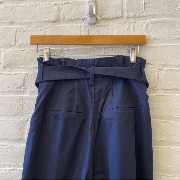 Anthropologie || Exquise Pleated Tie-Front Trousers Belted Wide Leg Navy Blue S