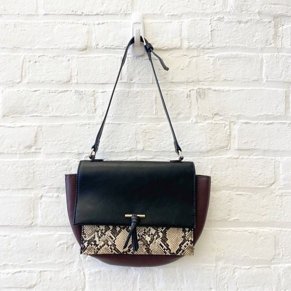 Zara || Snake Print Crescent Shoulder Bag Purse Plum