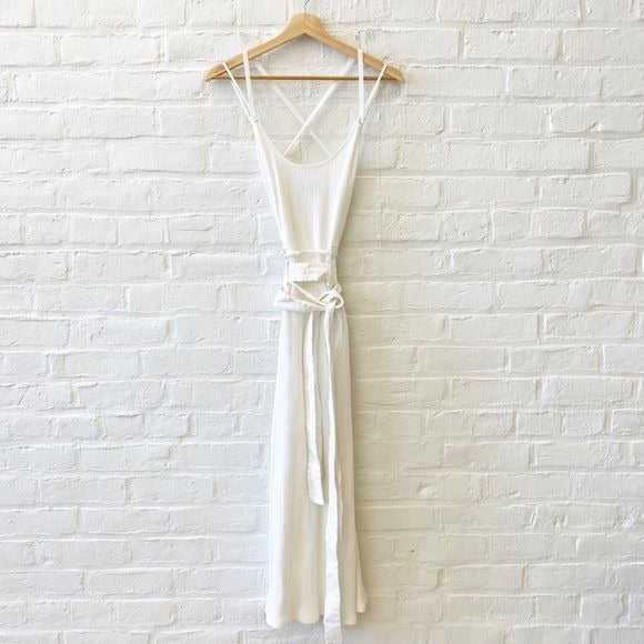 Zara || Ribbed Midi Dress Strappy Tie Belts White Small