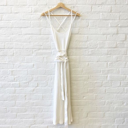 Zara || Ribbed Midi Dress Strappy Tie Belts White Small