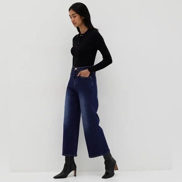 Love, Bonito || Safina High Rise Wide Leg Jeans Cropped Blue 25