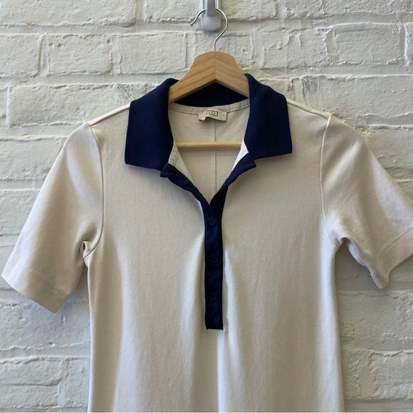 AYR || The Scout Dress Midi Pima Cotton Collared Polo Ivory Navy Small